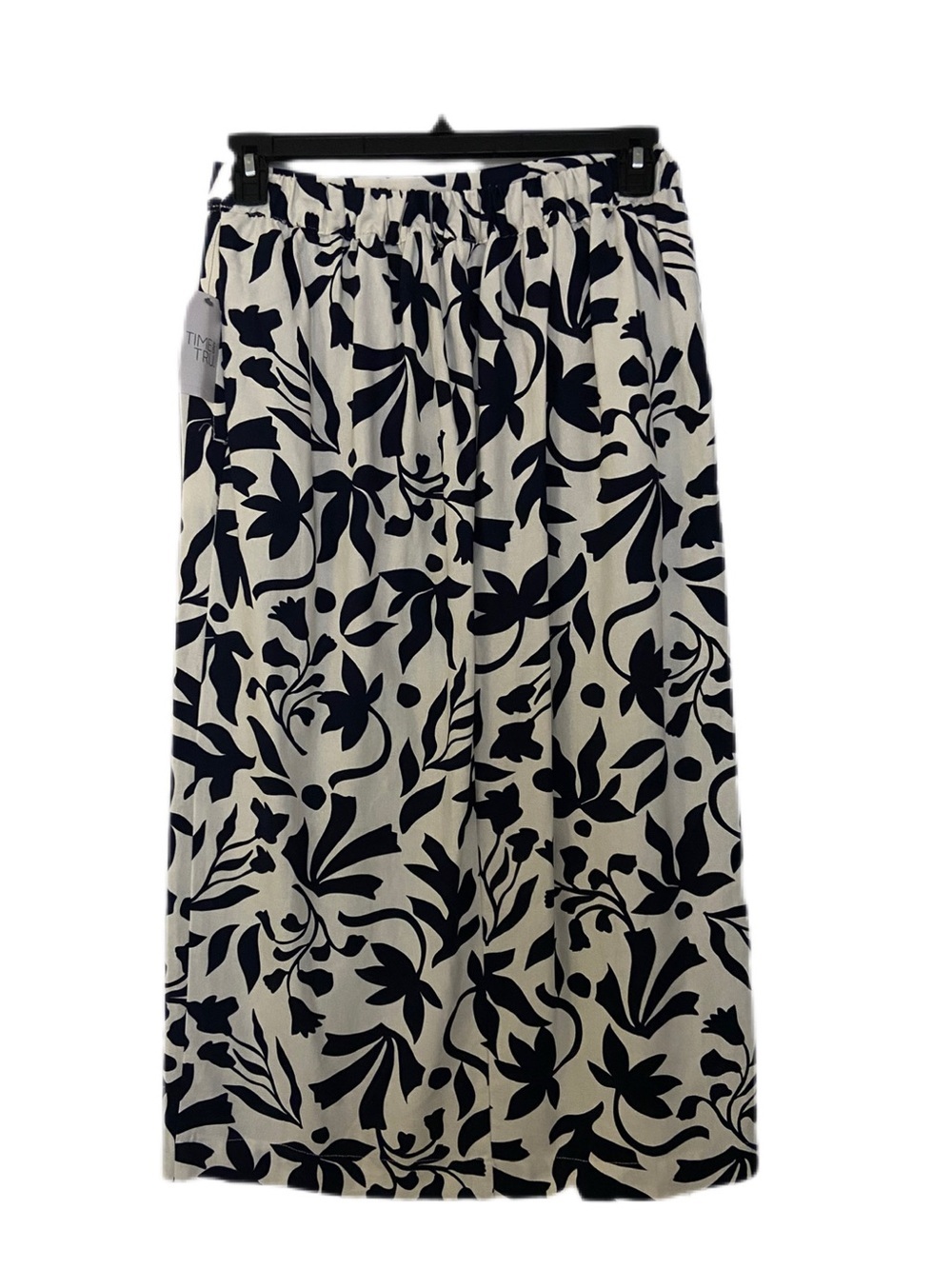 Time and Tru Navy and White Floral Pull On Midi Skirt with Front Slit Size M - Picture 3 of 16